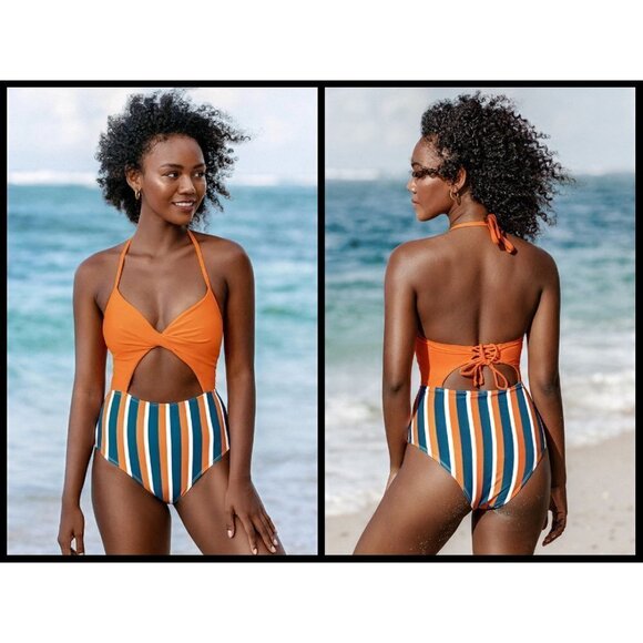 💕CUPSHE💕 Kylie Halter Lace Up One Piece Swimsuit - Picture 2 of 10